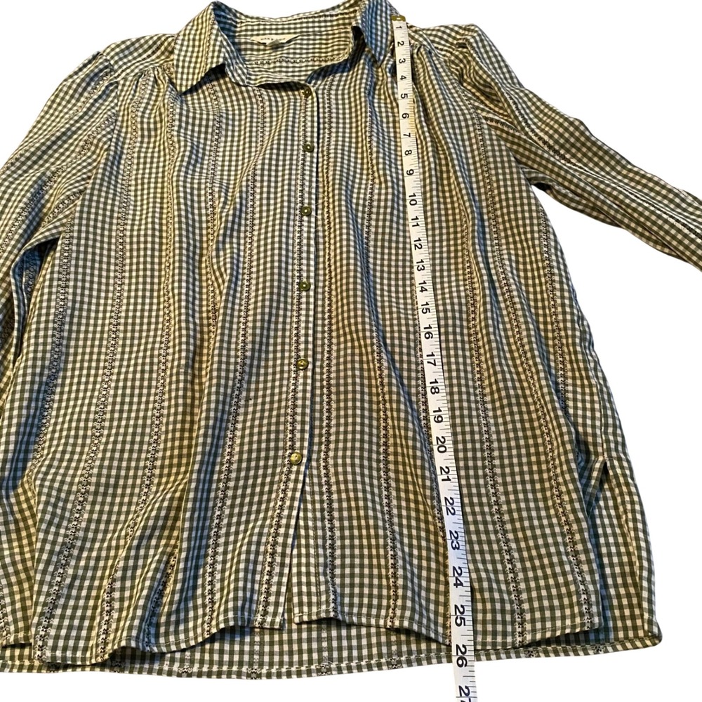 MAX STUDIO Womens Green Gingham Button Down Shirt Long Sleeve Ruffle Cuff Size M - Picture 6 of 8